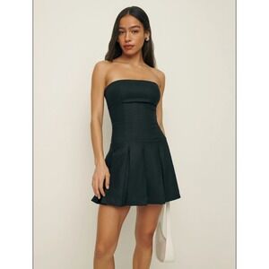 Reformation Isabeli Linen Dress Black Size 12 Strapless Pleated NEW Retail $218